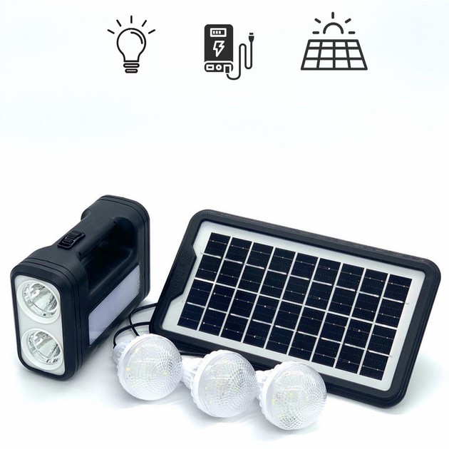 Система освітлення із сонячною панеллю та трьома лампочками GDLite GD 8017 - мініатюра 4