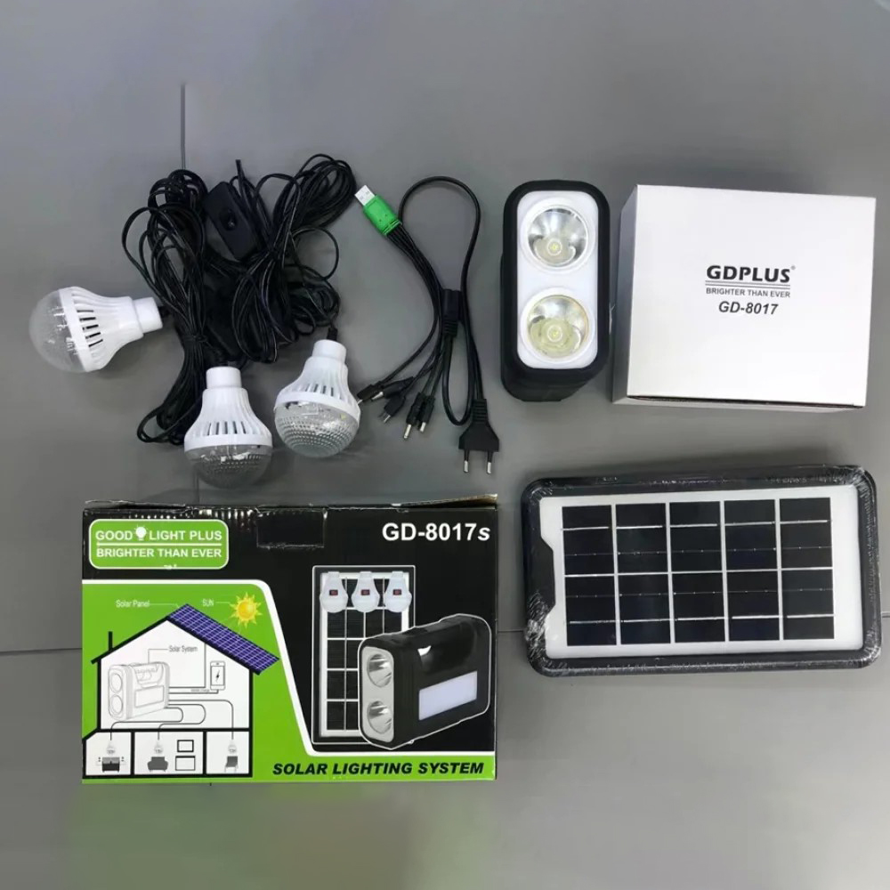Система освітлення із сонячною панеллю та трьома лампочками GDLite GD 8017 - мініатюра 5
