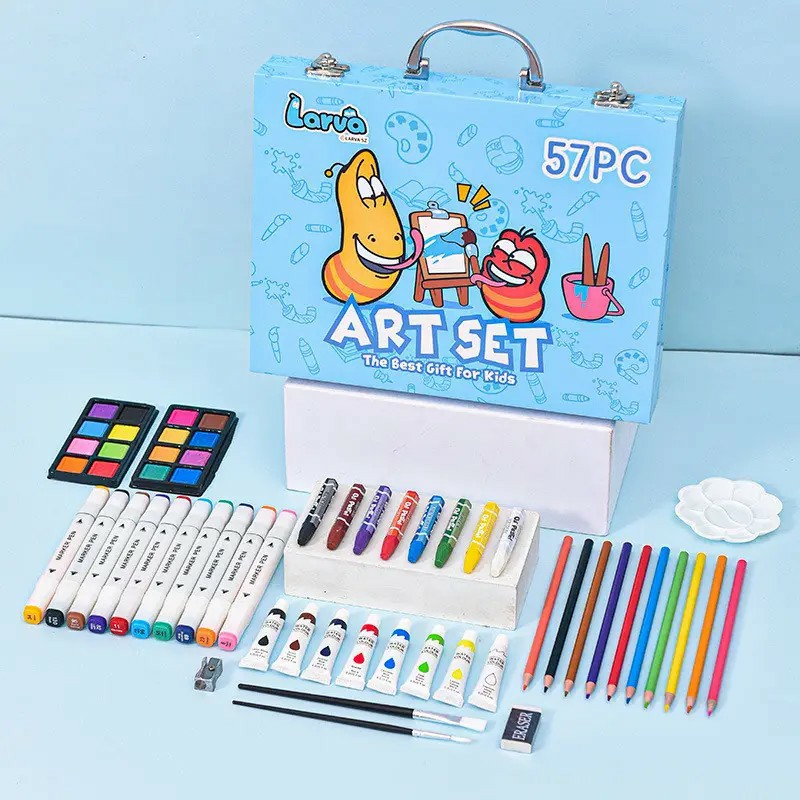 Набір юного художника Art Set 57 · Кольорові олівці, фломастери, фарби у кейсі · Художній набір для творчості у валізі