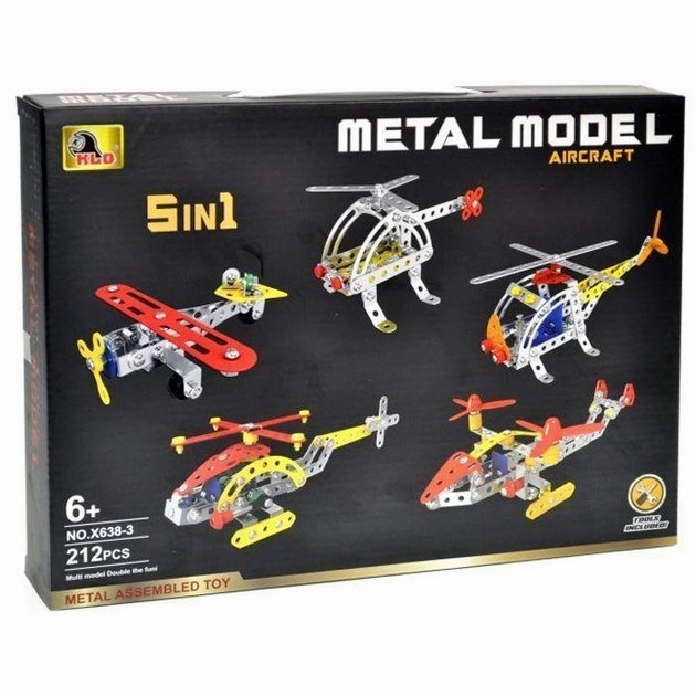 Металевий гвинтовий конструктор X638-3, 212 деталей · Дитячий конструктор 5 в 1 для зборки вертольотів та літака
