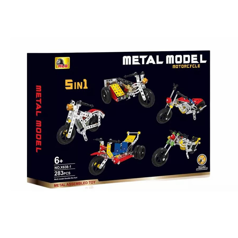 Металевий конструктор Колекція мотоциклів 5 в 1 · Механічний гвинтовий конструктор на 283 деталі