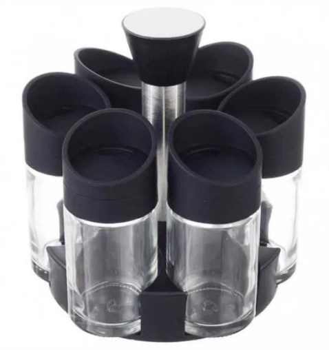 Набір ємностей для спецій Especia, 6 баночок на підставці ∙ Карусель для приправ - спецівниця ∙ Чорна - мініатюра 4