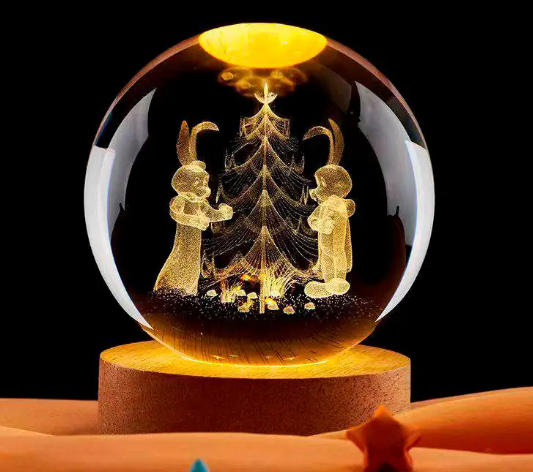 Декоративний Новорічний 3D нічник Кришталева Куля 8 см - мініатюра 2