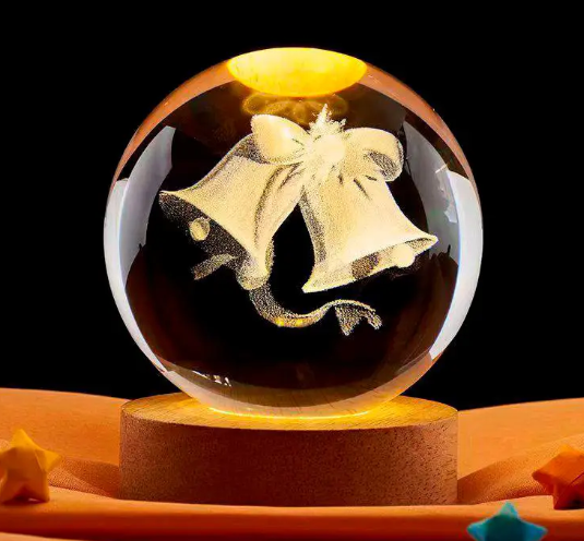 Декоративний Новорічний 3D нічник Кришталева Куля 8 см - мініатюра 3