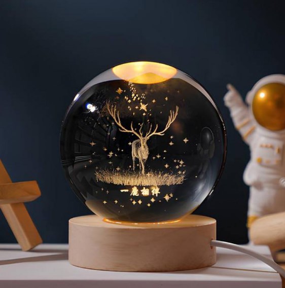 Декоративний Новорічний 3D нічник Кришталева Куля 8 см - мініатюра 5