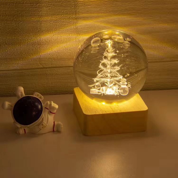 Декоративний Новорічний 3D нічник Кришталева Куля 8 см - мініатюра 6