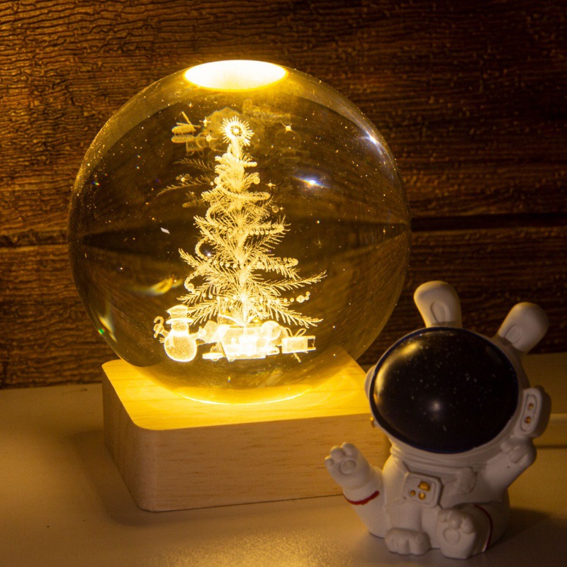 Декоративний Новорічний 3D нічник Кришталева Куля 8 см - мініатюра 7