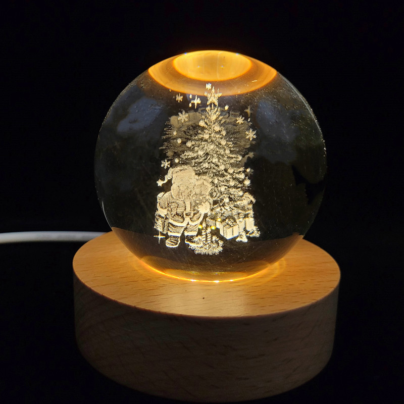 Декоративний Новорічний 3D нічник Кришталева Куля 8 см - мініатюра 8