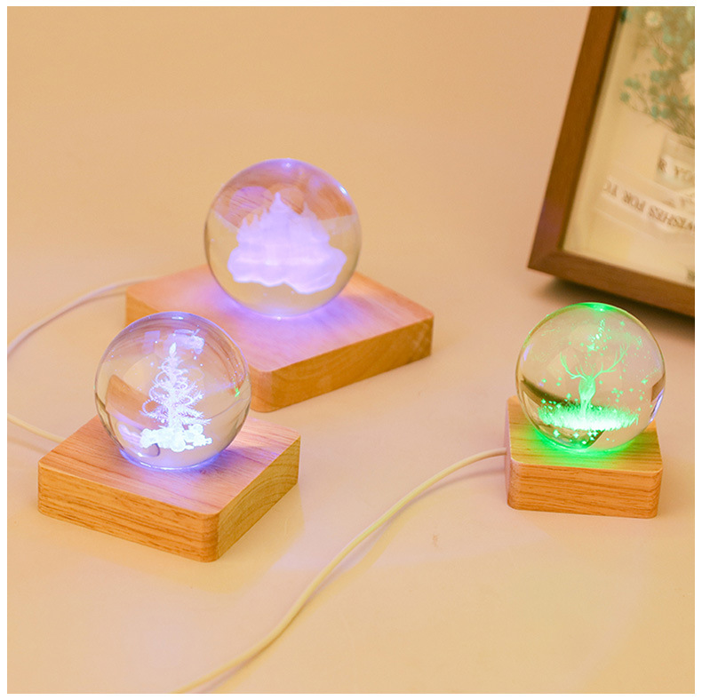 Декоративний Новорічний 3D нічник Кришталева Куля 8 см - мініатюра 9