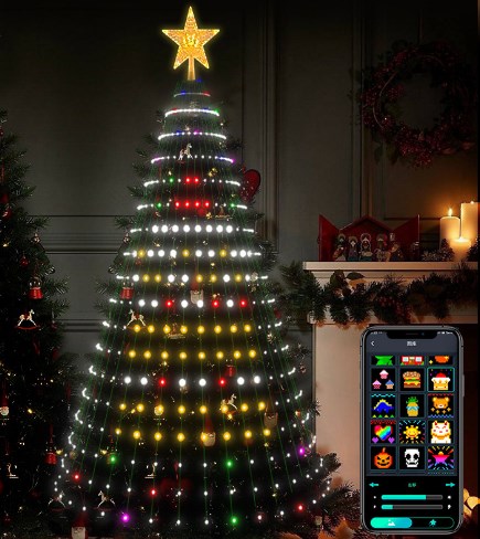 Розумна гірлянда на ялинку Кінський хвіст Smart 200 LED, 2 метри з керуванням зі смартфона Різнокольорові новорічні RGB вогні, 16 кольорів ∙ Зелений провід