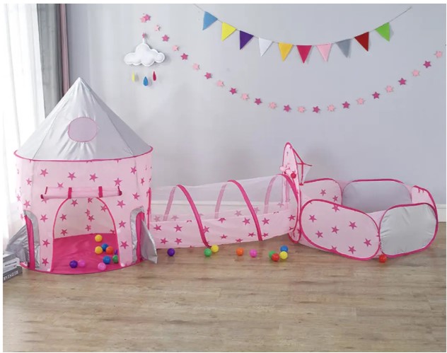 Дитячий ігровий намет 3 в 1 з тунелем та сухим басейном ∙ Ігровий замок – намет будиночок для дитини