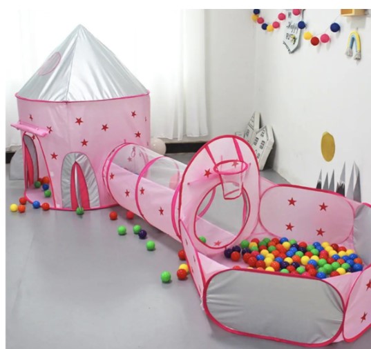 Дитячий ігровий намет 3 в 1 з тунелем та сухим басейном ∙ Ігровий замок – намет будиночок для дитини - мініатюра 2