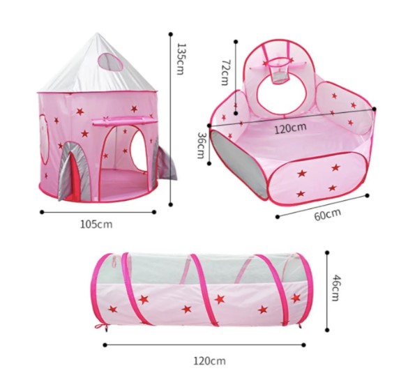 Дитячий ігровий намет 3 в 1 з тунелем та сухим басейном ∙ Ігровий замок – намет будиночок для дитини - мініатюра 6