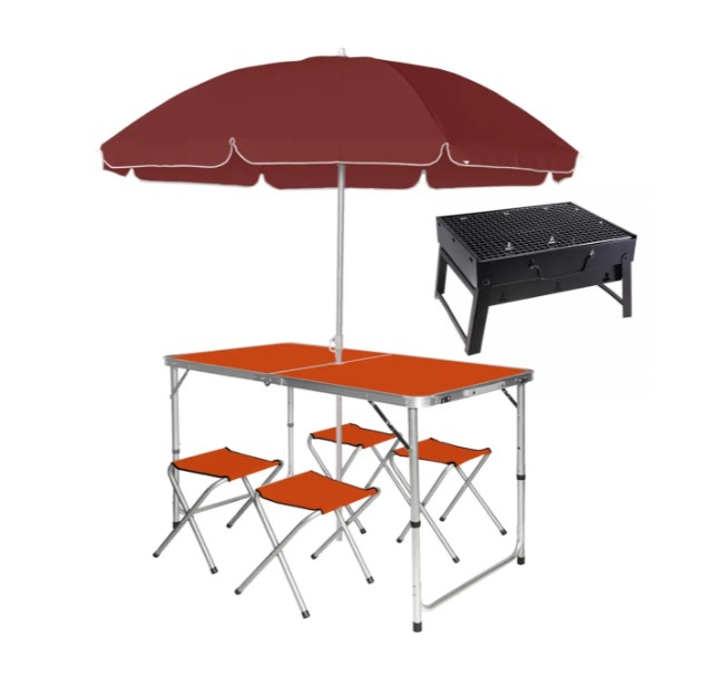 Розкладний стіл з 4 стільцями Folding Table для пікніка, риболовлі, дачі, 120х60 см Стіл-чемодан - мініатюра 3