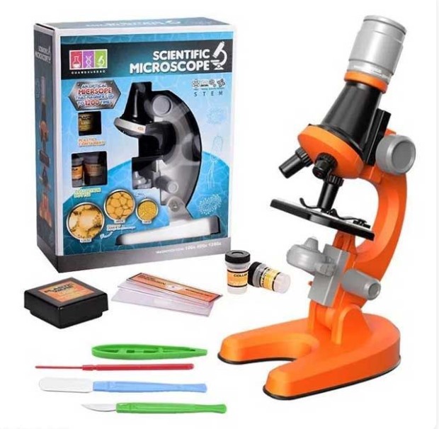 Дитячий мікроскоп з підсвічуванням та набором біологічних зразків ∙ Іграшковий мікроскоп з 3 рівнями збільшення