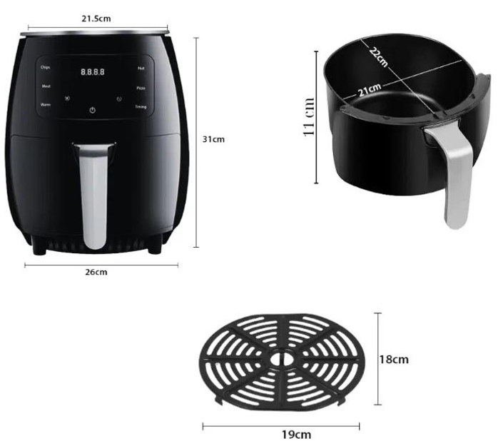 Фритюрниця електрична безмасляна Zepline ZP-085 3000W Аерофритниця аерогриль на 6 л з LED дисплеєм - мініатюра 3