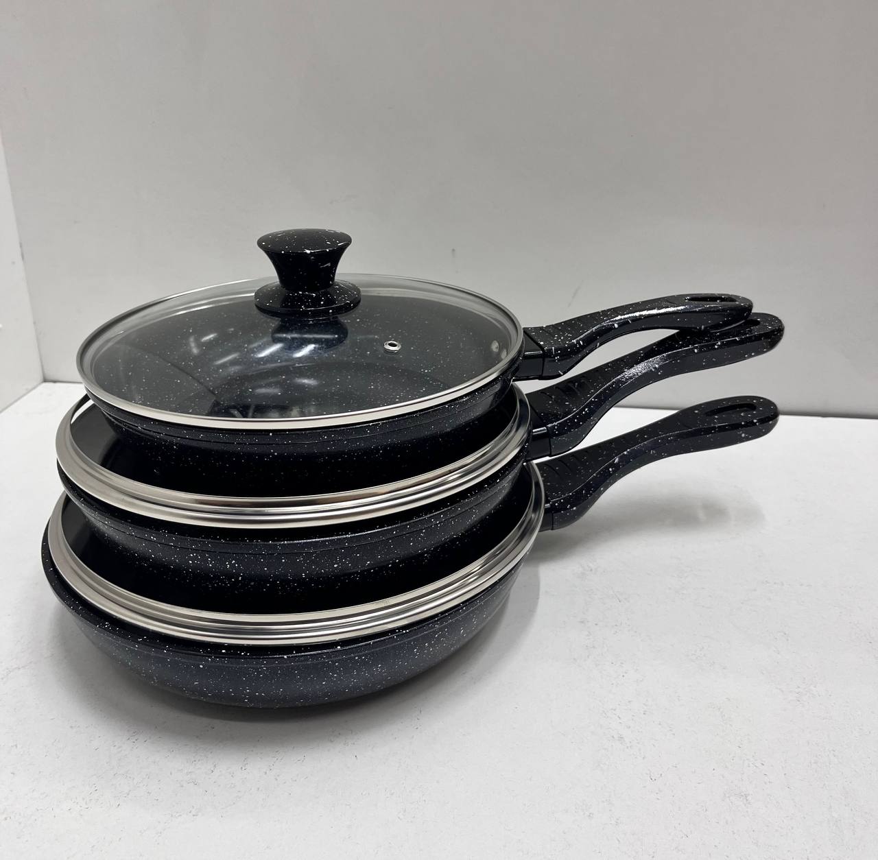 Набір алюмінієвих сковорідок з антипригарним покриттям і скляними кришками Zepline ZP-700 (3 шт) - мініатюра 7