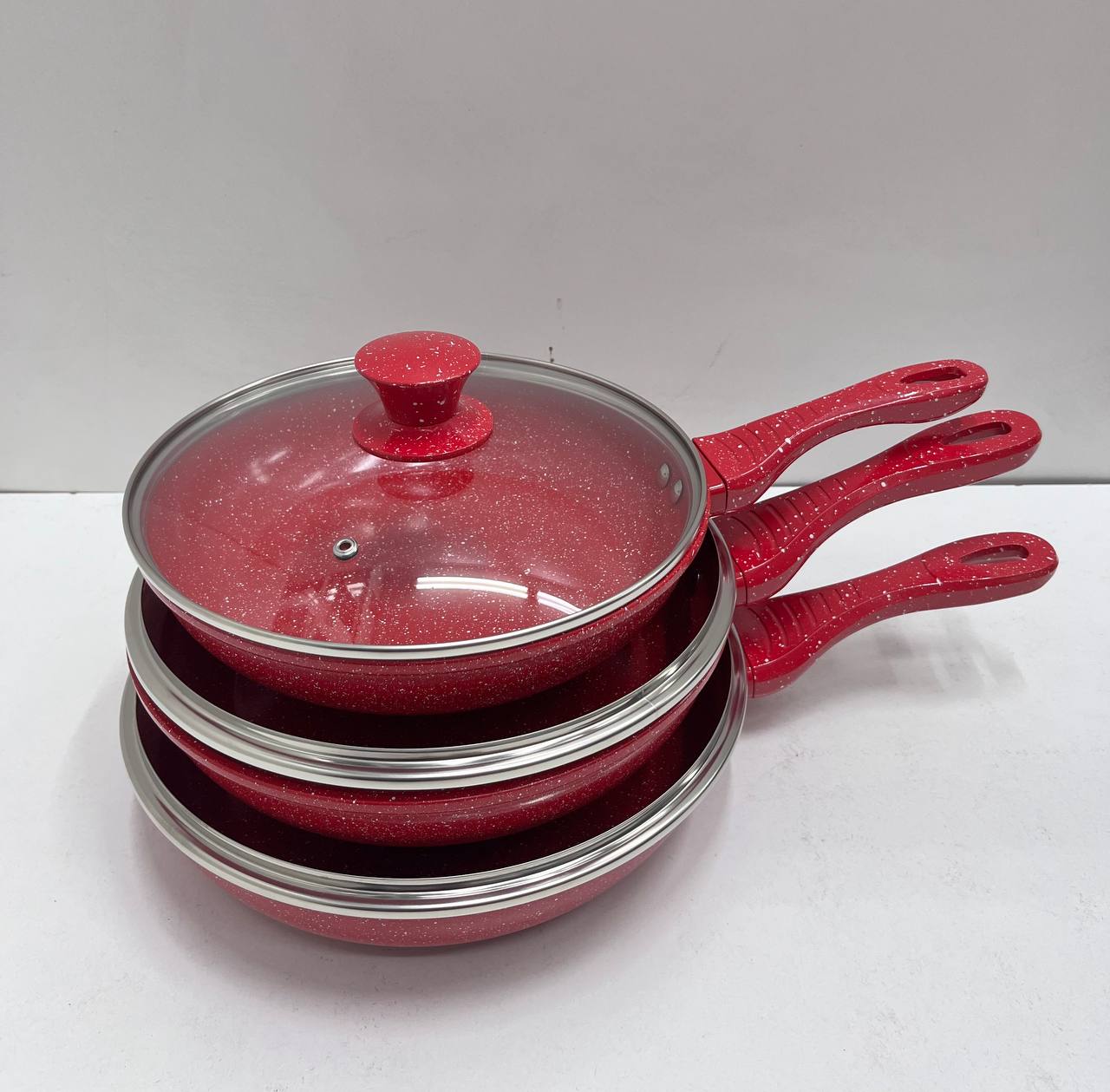 Набір алюмінієвих сковорідок з антипригарним покриттям і скляними кришками Zepline ZP-700 (3 шт) - мініатюра 8