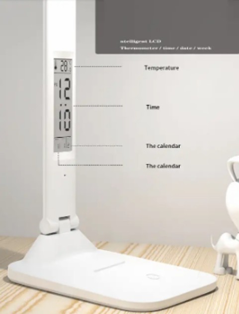Акумуляторна LED лампа 801S з годинником, календарем, термометром - мініатюра 3
