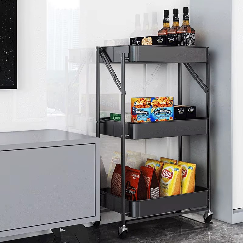 Металева етажерка на коліщатках Sliding shelf 2011 • Пересувна складна стійка з трьома полицями для аксесуарів