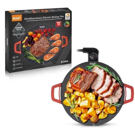 Електрогриль RAF R-5304, 36 см Електричний лист – лист з антипригарним покриттям та регулюванням температури смаження, 1800 Вт - мініатюра 3