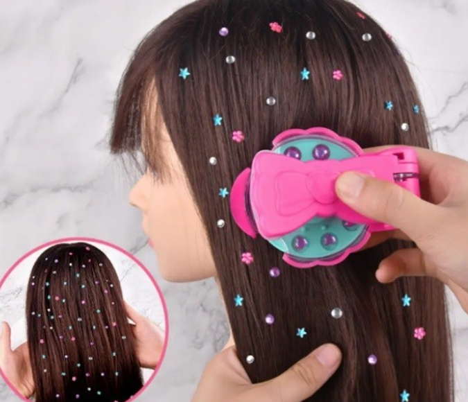 Стрази для волосся Bling Bling Діамантовий стайлер – степлер для прикраси стразами для дівчаток - мініатюра 3