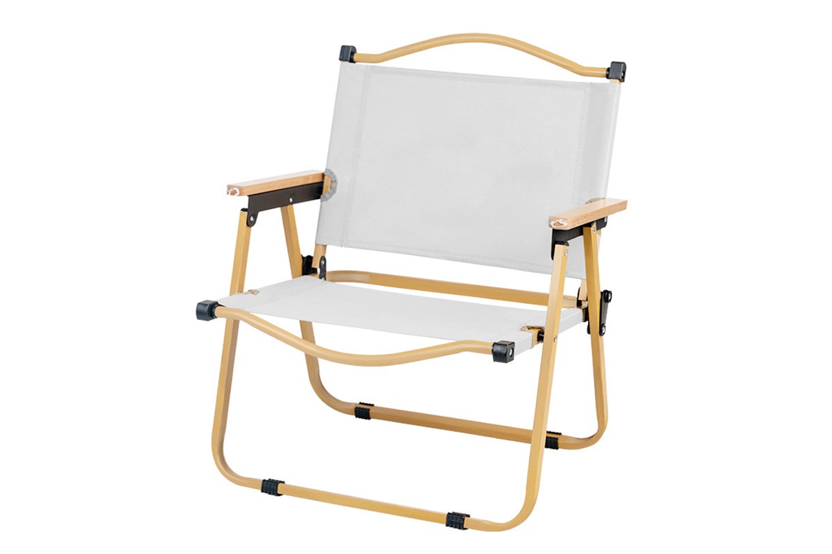 Стілець туристичний складаний з металевим каркасом та дерев'яними підлокітниками ∙ Розкладне крісло для відпочинку ∙ Бежевий / чорний