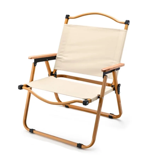 Стілець туристичний складаний з металевим каркасом та дерев'яними підлокітниками ∙ Розкладне крісло для відпочинку ∙ Бежевий / чорний - мініатюра 4