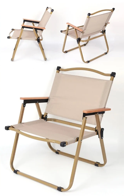 Стілець туристичний складаний з металевим каркасом та дерев'яними підлокітниками ∙ Розкладне крісло для відпочинку ∙ Бежевий / чорний - мініатюра 6