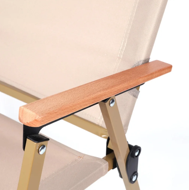 Стілець туристичний складаний з металевим каркасом та дерев'яними підлокітниками ∙ Розкладне крісло для відпочинку ∙ Бежевий / чорний - мініатюра 7