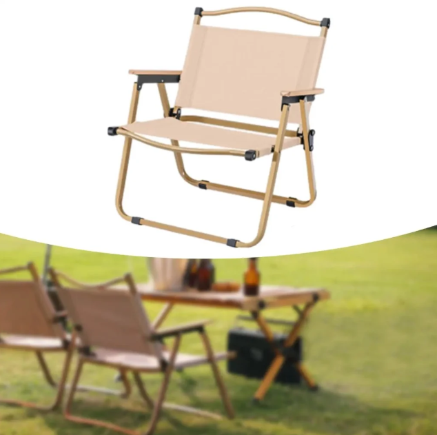 Стілець туристичний складаний з металевим каркасом та дерев'яними підлокітниками ∙ Розкладне крісло для відпочинку ∙ Бежевий / чорний - мініатюра 8