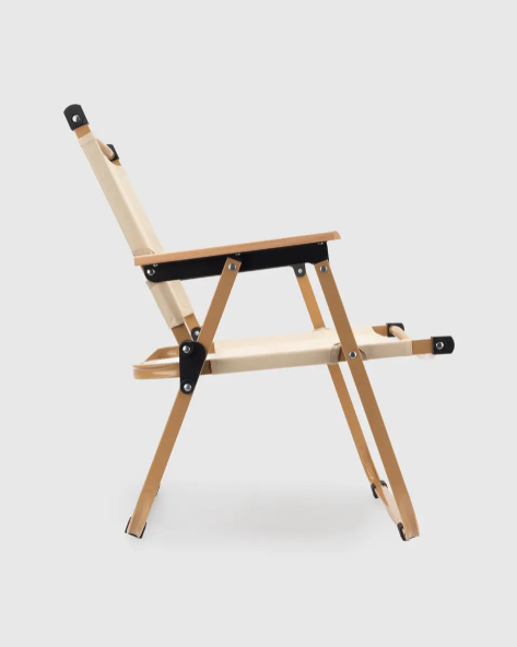 Стілець туристичний складаний з металевим каркасом та дерев'яними підлокітниками ∙ Розкладне крісло для відпочинку ∙ Бежевий / чорний - мініатюра 9