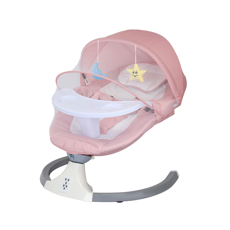 Колиска - гойдалка для дитини ∙ Дитячі електрокачелі-шезлонг ∙ Рожева/сіра - мініатюра 2