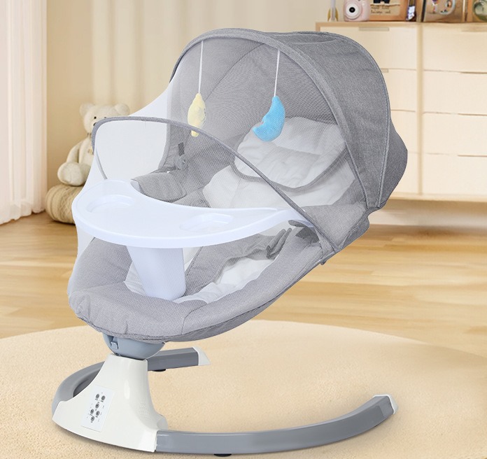 Колиска - гойдалка для дитини ∙ Дитячі електрокачелі-шезлонг ∙ Рожева/сіра - мініатюра 3