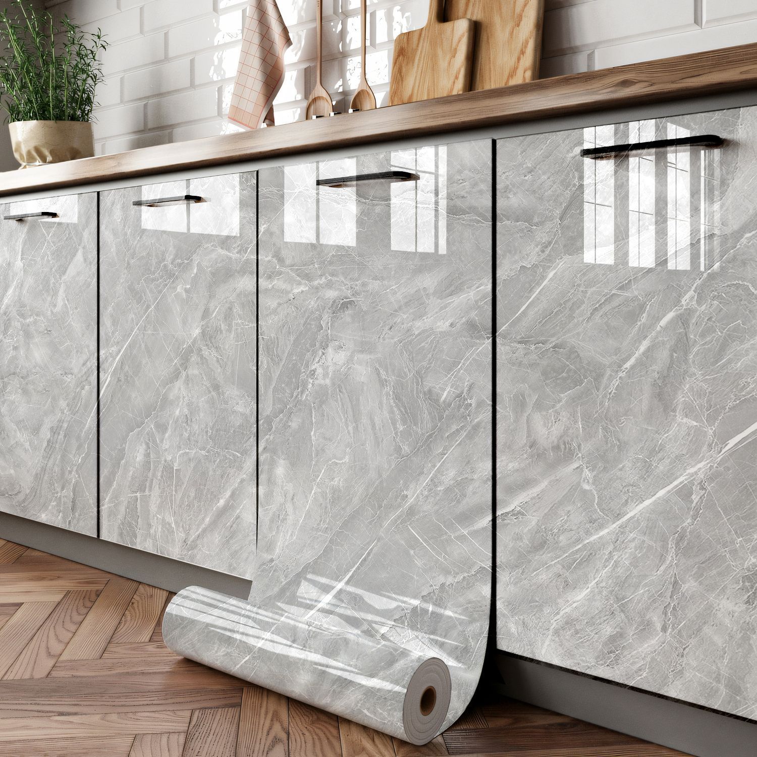 Самоклеюча кухонна плівка Сірий Мармур, 60 x 500 см · Клейка плівка - наклейка для будь-яких поверхонь