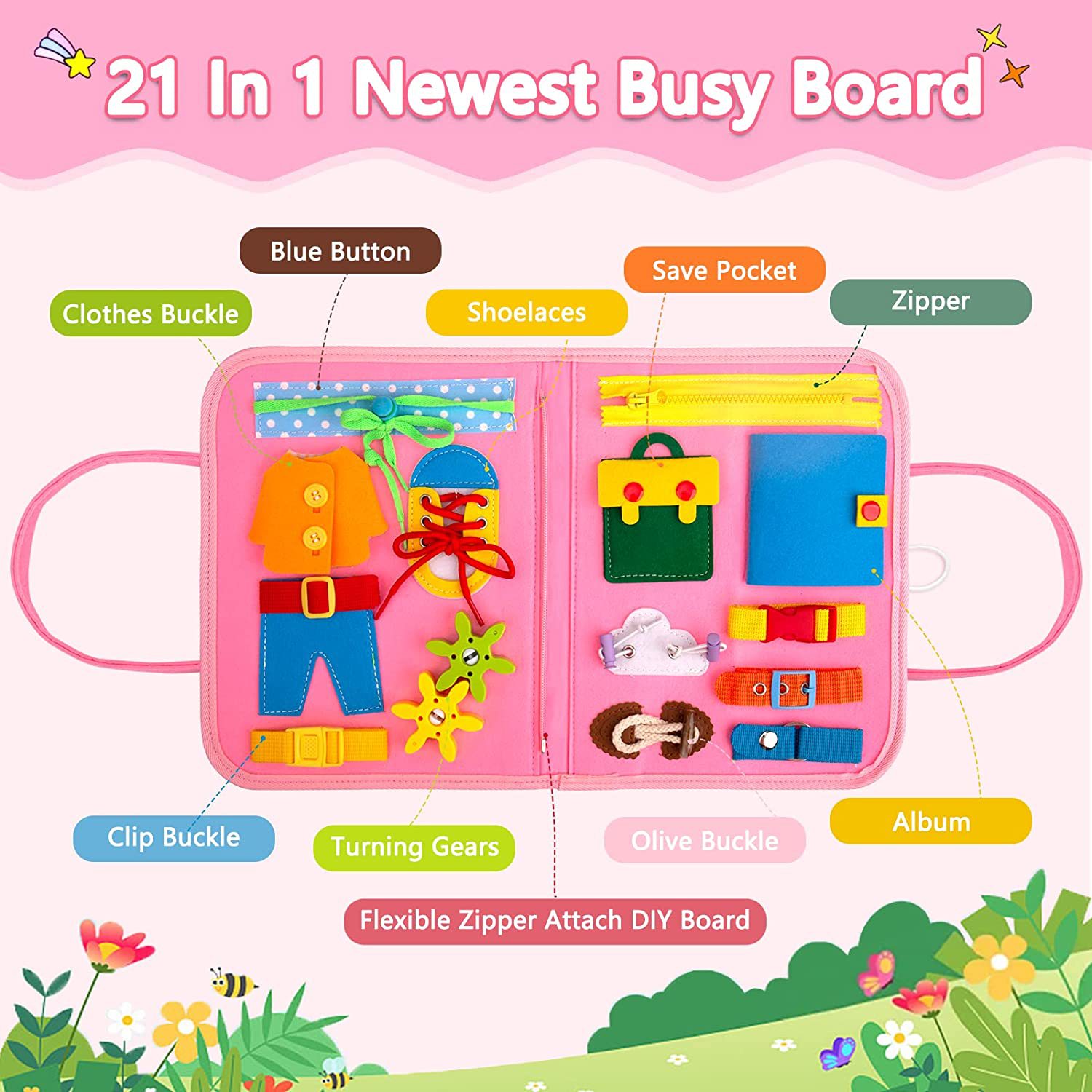 Бізіборд 21 в 1 у вигляді сумочки з великим числом елементів, що розвивають - мініатюра 8