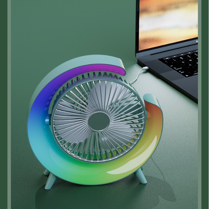 Вентилятор настільний акумуляторний з RGB підсвіткою, обертанням 180° та USB зарядкою - мініатюра 2