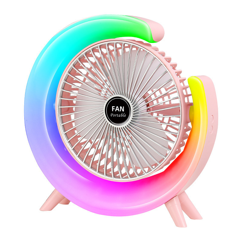 Вентилятор настільний акумуляторний з RGB підсвіткою, обертанням 180° та USB зарядкою - мініатюра 4