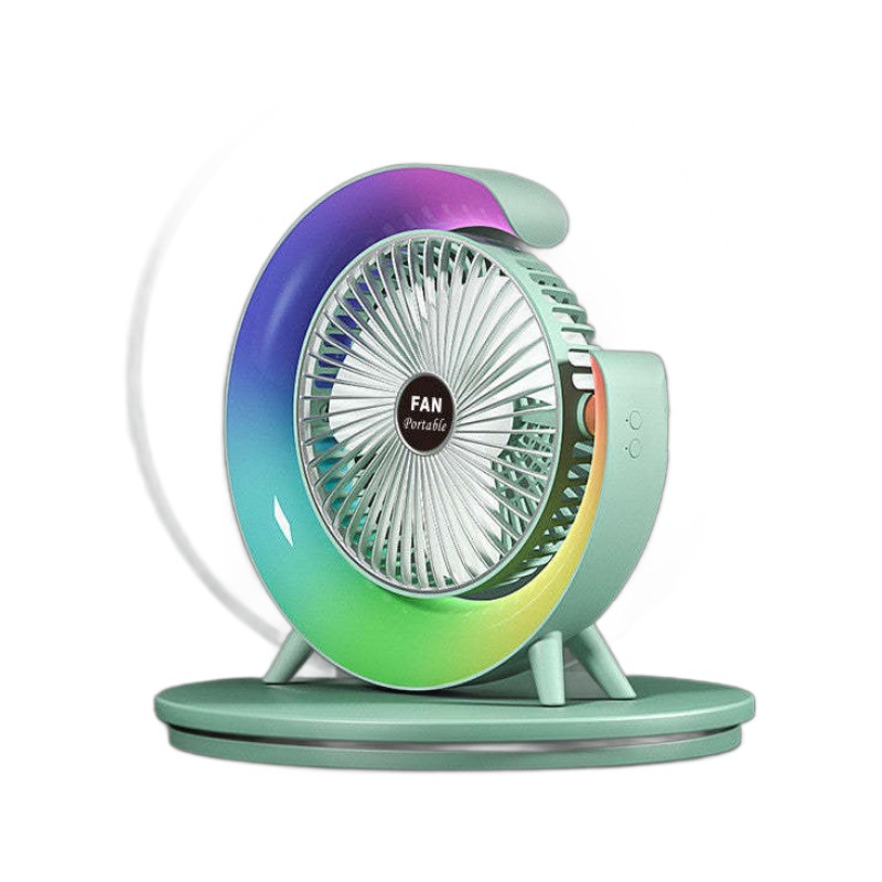 Вентилятор настільний акумуляторний з RGB підсвіткою, обертанням 180° та USB зарядкою - мініатюра 5