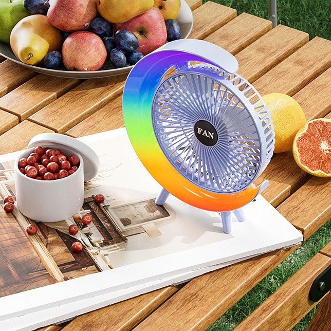 Вентилятор настільний акумуляторний з RGB підсвіткою, обертанням 180° та USB зарядкою - мініатюра 6