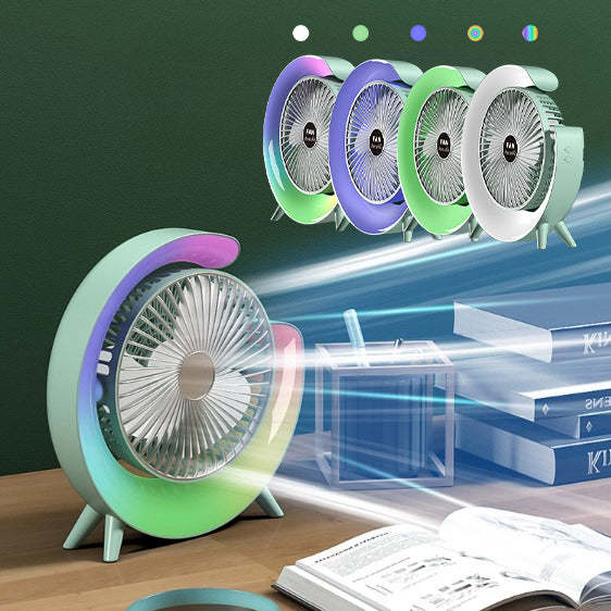 Вентилятор настільний акумуляторний з RGB підсвіткою, обертанням 180° та USB зарядкою - мініатюра 7
