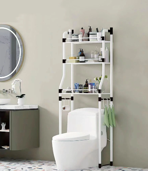 Підлогова полиця-стелаж над туалетом у ванну кімнату Stenson Туалетна стійка для зберігання туалетного приладдя - мініатюра 3