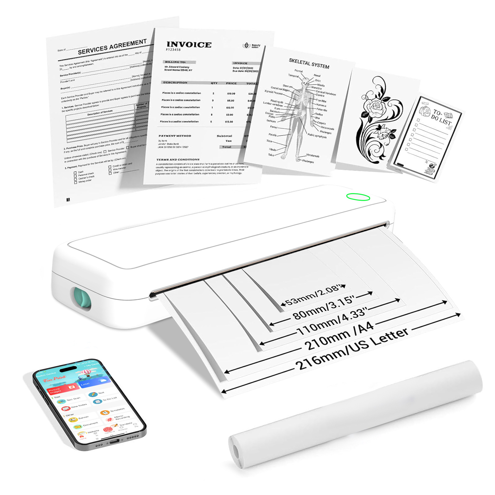 Термопринтер портативний M15 А4 Bluetooth для друку тату, зображень, документів · Бездротовий принтер для друку без чорнил