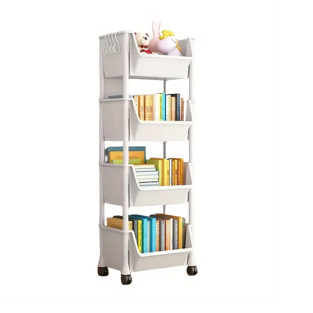 Мобільний пересувний стелаж для зберігання з фіксацією коліс на 4 яруси • Універсальна полиця на колесах для кухні та ванної