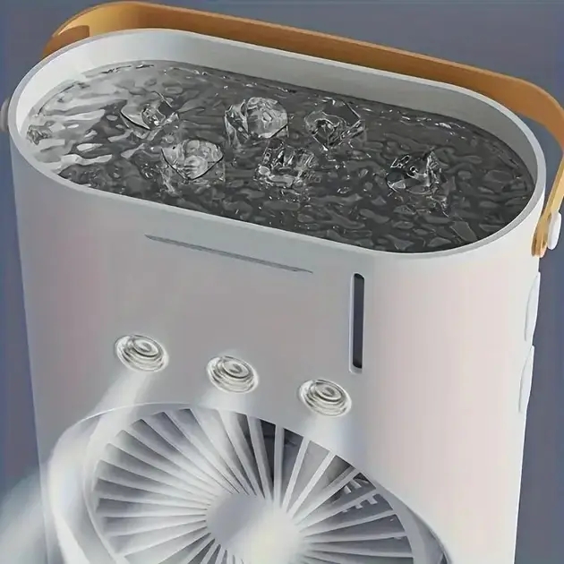 Настільний вентилятор 3 в 1 зі зволоженням, підсвічуванням і акумулятором 4000 мАг - Вентилятор подвійний - мініатюра 3