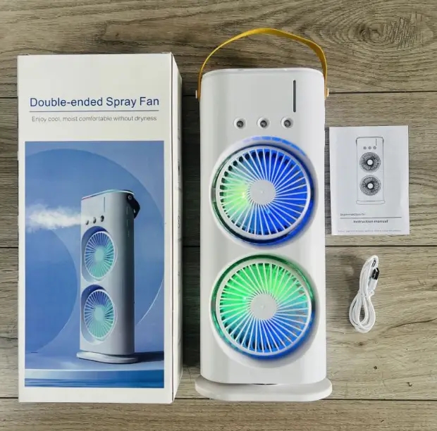 Настільний вентилятор 3 в 1 зі зволоженням, підсвічуванням і акумулятором 4000 мАг - Вентилятор подвійний - мініатюра 4