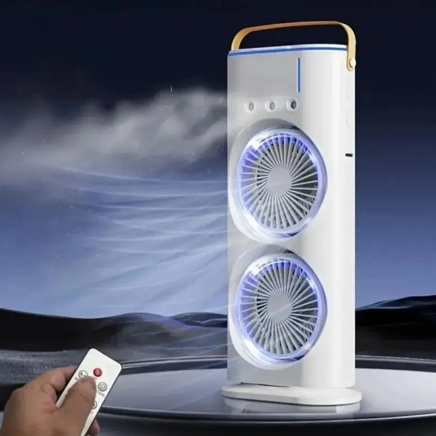 Настільний вентилятор 3 в 1 зі зволоженням, підсвічуванням і акумулятором 4000 мАг - Вентилятор подвійний - мініатюра 5