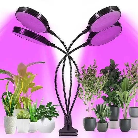 Фітолампа для рослин із таймером і регулюванням яскравості • Кругла LED-лампа для квітів на 4 головки