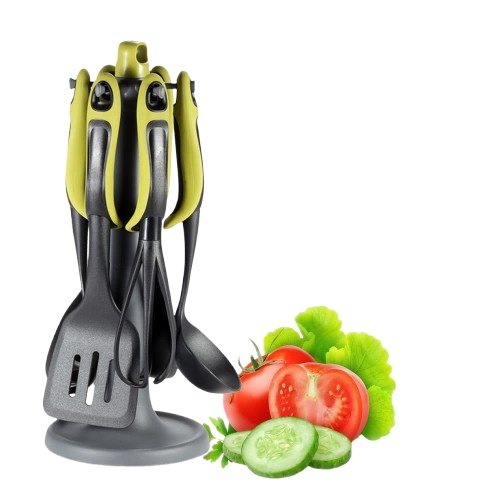 Набір силіконового кухонного приладдя на підставці 7 предметів • Кухонний набір для антипригарного посуду