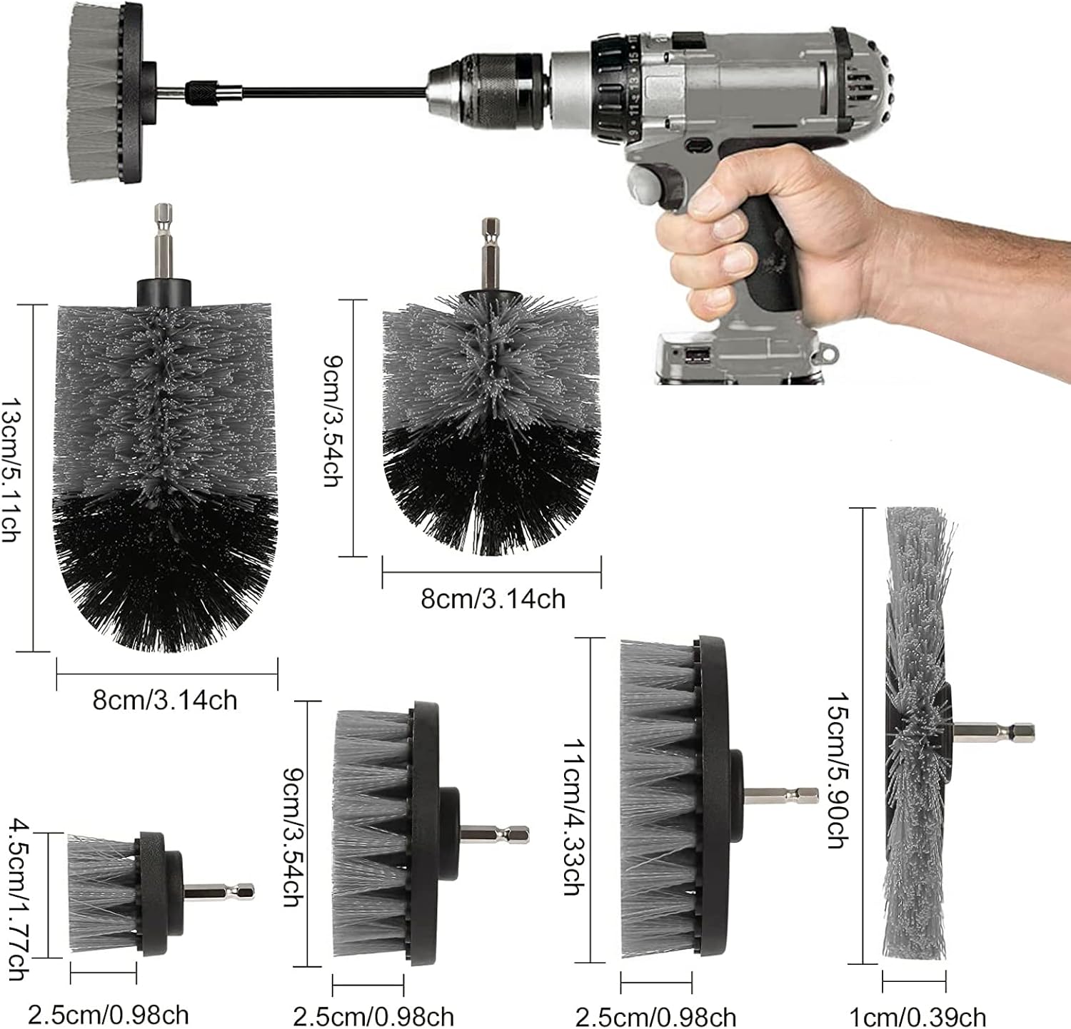 Насадки-щітки для дрилі та шуруповерта для чищення плитки, ванної, килимів і авто з подовжувачем і серветкою - мініатюра 3